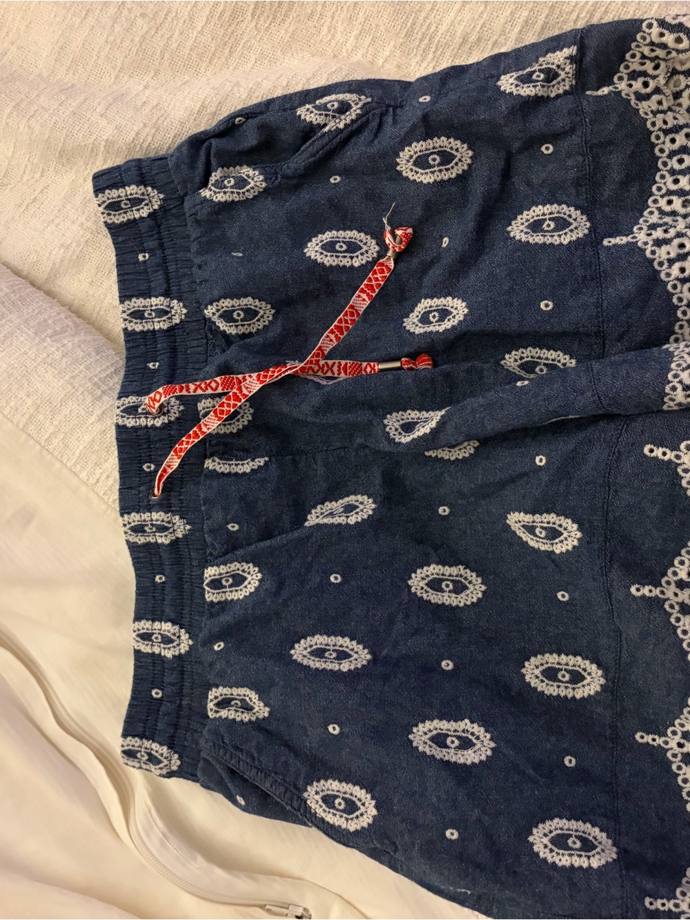 Anthropologie Navy and White Embroidered Shorts